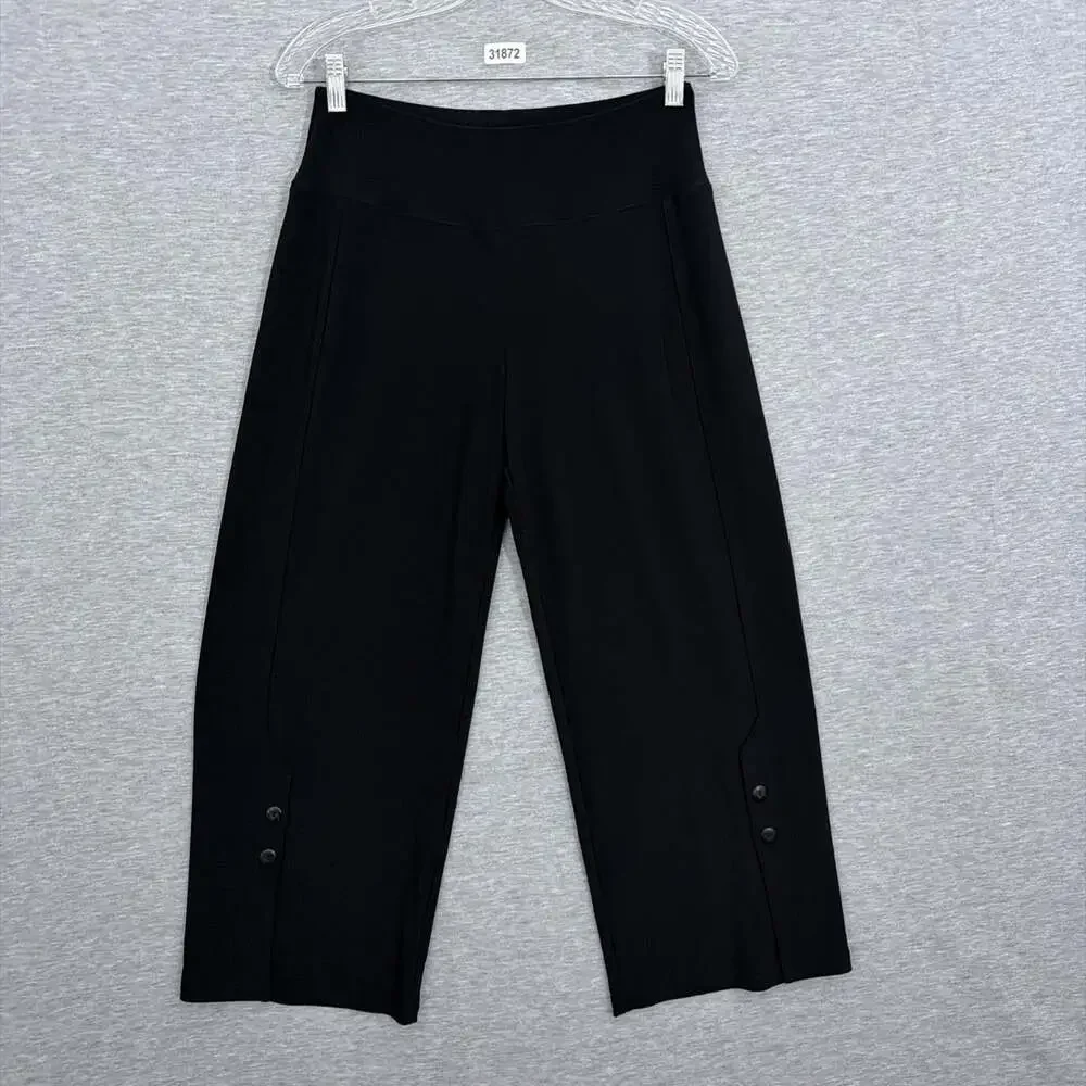 Sympli Womens Size 8 Black Jersey Pull On High Waist Wide Straight Crop Pants